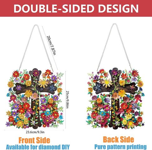 Eiflow 5D الماس الفن شنقا حلية الصليب عدة، 9.3x9.8 بوصة مزدوجة من جانب الماس اللوحة قلادة، DIY جوهرة اللوحة الاكريليك مجموعة المجلس للبالغين، حزمة مربع in Saudi Arabia
