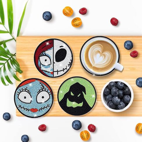 OFDNE Halloween Diamond Paintings Kits with Holder,6Pcs DIY Nightmare Before Christmas Coaster Diamond Art Kits,Full Coasters Diamond Painting Kits for Adults Beginners Art Craft Supplies in Saudi Arabia