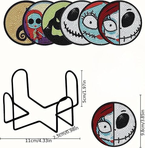 OFDNE Halloween Diamond Paintings Kits with Holder,6Pcs DIY Nightmare Before Christmas Coaster Diamond Art Kits,Full Coasters Diamond Painting Kits for Adults Beginners Art Craft Supplies in Saudi Arabia