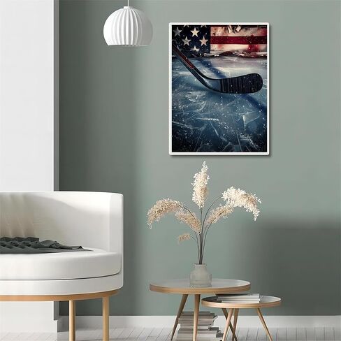 QAZWSX American Flag Hockey Diamond Painting Kits for Adults, DIY 5D Ball Sports Diamond Art Full Drill for Adult, for Beginner Home Wall Decor Gift 12x16 Inch in Saudi Arabia