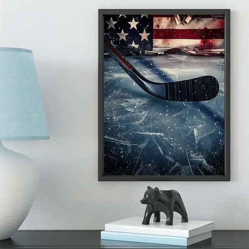 QAZWSX American Flag Hockey Diamond Painting Kits for Adults, DIY 5D Ball Sports Diamond Art Full Drill for Adult, for Beginner Home Wall Decor Gift 12x16 Inch in Saudi Arabia