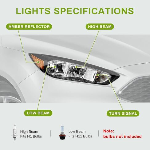 AUTOSAVER88 Headlight Assembly Compatible with 2015-2018 Ford Focus Headlamp Replacement Chrome Housing Amber Reflector - Pair Set in Saudi Arabia
