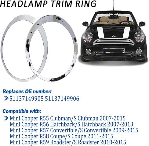 Headlight Trim Ring Headlamp Bezel Compatible with 2007-2015 Mini Cooper Gen2 R55 R56 R57 R58 R59 Replaces 51137149905 51137149906 Black Pair Driver Passenger Side in Saudi Arabia