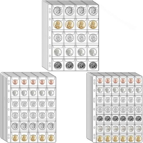644 Pockets 3 Sizes Coin Collection Pages, 21 Sheets Coin Collection Supplies Pages with Standard 9 Hole Coin Binder Sleeves for Coin Stamp Currency Collection (20+30+42 Pocket) in Saudi Arabia