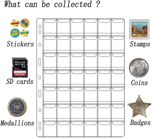 644 Pockets 3 Sizes Coin Collection Pages, 21 Sheets Coin Collection Supplies Pages with Standard 9 Hole Coin Binder Sleeves for Coin Stamp Currency Collection (20+30+42 Pocket) in Saudi Arabia