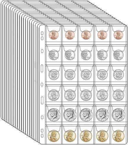 644 Pockets 3 Sizes Coin Collection Pages, 21 Sheets Coin Collection Supplies Pages with Standard 9 Hole Coin Binder Sleeves for Coin Stamp Currency Collection (20+30+42 Pocket) in Saudi Arabia