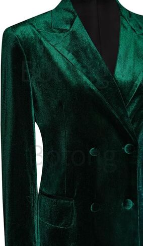 Women's 2 Piece Velvet Suit Office Work Suit Notch Lapel Double Breasted Blazer Pants Business Suit Set Dark Green1 L in Kuwait