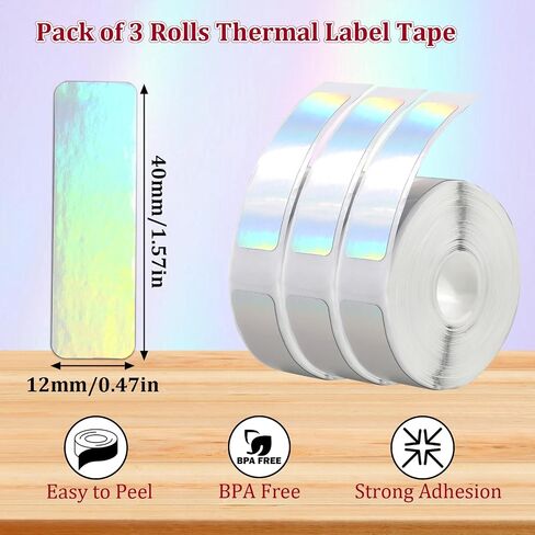 Giantree 3 Rolls D30 Adhesive Reflective Label Maker Tape, Thermal Label Printing Paper Household Storage Labels Tape for Christmas Home Office School Organization Gift for Decoration (12mmx40mm) in Saudi Arabia
