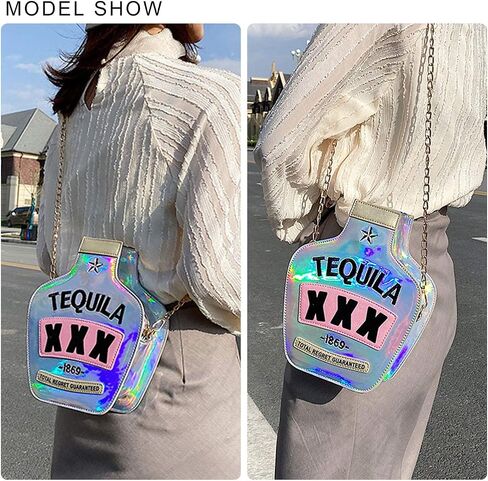 KUANG! Women Sparkling Bottle Shaped Shoulder Bags Elegant Laser Shinny Wine Shape Crossbody Purse Chain Handbags in Kuwait