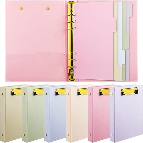 Ctosree 6 Pcs Aesthetic 6 Ring A5 Binder 0.75 Inch for Letter Size (5.8" x 8.3") with 5 Tab Dividers, File Folder Labels and 2 Large Pockets Cute Mini Binders Organizer for Office Supplies in Saudi Arabia