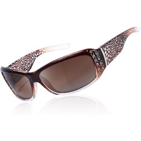 LVIOE Polarized Sunglasses for Women Rhinestone Wraparound Design Sun Glasses Trendy Shades with UV400 Protection LS010