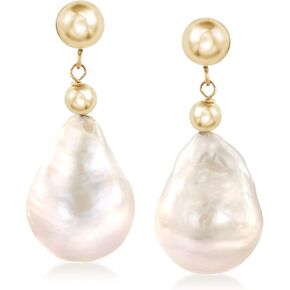 Ross-Simons 12-14mm Cultured Baroque Pearl Drop Earrings in 14kt Yellow Gold