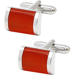 Rectangle Red Cat's Eye Gemstone Cufflinks for Men Lady In Gift Case Crystal Men's Cufflinks Jewelry Set for Wedding Anniversary Business Party Events Tuxedo Dress Shirt