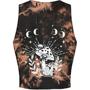 Remidoo Women's Casual Graphic V Neck Crop Tank Top Sleeveless Summer Muscle Top Shirt