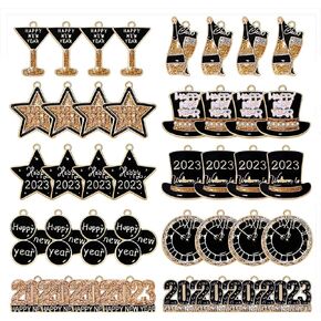 CEALXHENY 40PCS New Year Charms for Jewelry Making, Enamel Glittery Clock Hat Star 2023 Year Charms for Bracelet Necklace Earrings Making DIY Crafts New Years Eve Gifts