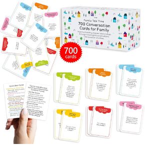 700 Family Conversation Cards, Fun Conversation Starter Cards for Families, Play Dinner Table Games, Family Talking Cards, Question Cards Color-Coded Across 6 Topics, Take Anywhere