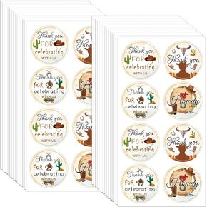 2 Inch Cute Cowboy Thank You for Celebrating with us Sticker Howdy Stickers Roll - Cowboy Western Stickers Cowboy Theme Favors Labels for Small Business Howdy Party Packaging 200 Pcs