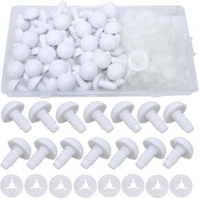 100Pcs Safety Eyes and Secure Washers for Amigurumi Crochet - Thalinfayi 15mm Plastic Safety Eyes Crochet Craft Eyes for Amigurumi, Crafts, Crochet Doll DIY Making Supplies (White)