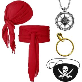 AWAYTR 5Pcs Pirate Costume Set for Unisex Head Scarf Bandana Belt Medieval Renaissance Viking Accessories Eyepatch Earring