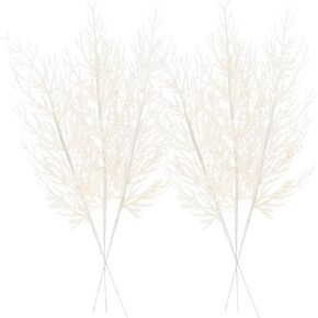 Sea Team 24-Pack Artificial Glitter Pine Tree Twig Ornaments, Decorative Sticks, Glittery Stems, Picks, Branches for Christmas Tree, Small Vase, Holiday, Wedding, Party (14 Inches, Champagne)