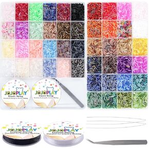 JOJOPLAY Tube Seed Beads Crafts Glass Bugle Beads Embroidery beads 7mm with Beads Needle Crystal String for Jewelry Embroidery Making (48 Colors)