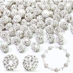 Dowarm 16MM Black Rhinestone Beads for Crafting, Round Polymer Clay Crystal Beads for Jewelry Making Bracelet Necklace Earring Beaded Pen, Fancy Shamballa Pave Disco Ball Diamond Beads, 20PCS
