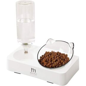 Marchul Titled Cat Ceramic Bowls, Raised Cat Food Water Bowls, Anti overturning Splash-Proof Double Cat Food Dishes Set