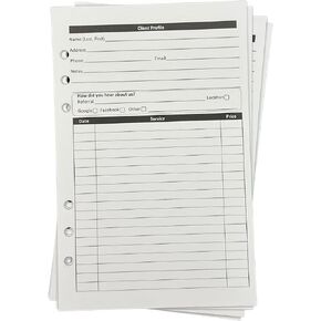 6 Hole Small Business Client Profile Binder Cards (100 Pack, 5.5 X 8.5 Inch) Client Record Book to Log Sales Order, Job Tickets and Customer Information