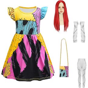 Sally Costume Girls Kids 5PCS Sally Dress Wig Bag Tights Glove Christmas Nightmare Halloween Costume Cosplay Outfit