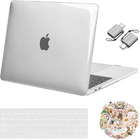 MOSISO Compatible with MacBook Pro 13 inch Case M2 2025, 2024, 2023-2016 A2338 M1 A2251 A2289 A2159 A1989 A1708 A1706, Plastic Hard Case&Keyboard Cover&Laptop Decals&Type C Adapter, Crystal Clear