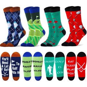 4 Pairs Cute Golf Socks Colorful Cotton Novelty Gifts for Men Funny Casual Sports Themed Crew Socks for Christmas Father's Day Birthday in Kuwait