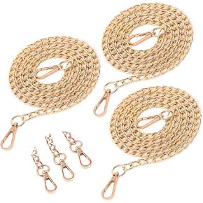 3Pcs Gold Purse Chain Strap for Women, 47 Inch Fashion Replacement Flat Chain Strap with Buckles for DIY Metal Shoulder Cross Body Bag Hand Bag Purse