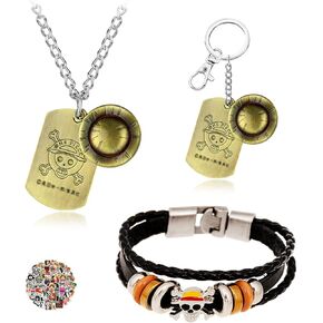TFYU Anime One P. Cosplay Jewelry Set Luffy Necklace Pendant Cartoon Keychain Skeleton Bracelet with Anime Stickers 23 pcs