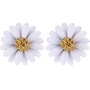 ONLYJUMP Bohemian Daisy Flowers Stud Earrings for Women Girl Fashion Red Yellow White Chrysanthemum Sunflower Statement Earrings