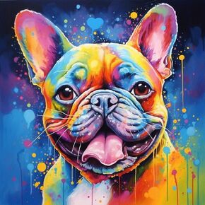 Paint by Number for Adults DIY Oil Painting Kits with Brushes and Acrylic Pigment Canvas Painting Decor Gifts,colorful Graffiti French Bulldog ，40x40cm，without frame