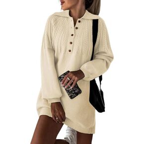 Dokotoo Womens 2024 Fall Sweater Dress Long Sleeve Button Up Cable Knit Chunky Pullover Sweaters Winter Dress