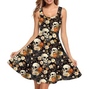 Women Midi Dress Scoop Neck Sleevesless Dress Swing Flare Sundress for Festival Fall Summer Dress XS-4XL