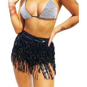 Women Rave Fringe Hip Scarf Festival Sequin Tassel Mini Skirts Cover Up