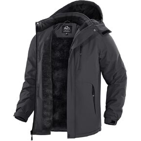 Pudolla Men's Winter Ski Snow Jacket Waterproof Warm Fleece Work Outwear Thermal Parka Raincoat with Detachable Hood