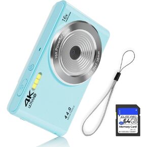 Digital Camera, FHD 1080P 44MP Digital Camera for Kids Video Camera with 64GB SD Card 16X Digital Zoom, Compact Point and Shoot Camera Portable for Kids Boys Girls Teens Students Seniors (Blue) in Kuwait