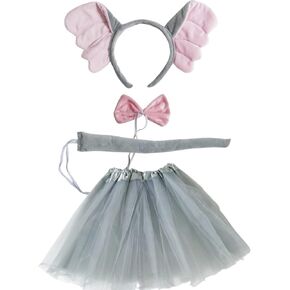 4 Pieces Elephant Costume Tutu Set Animal Themed Dress Costume Bow Tie Tail Kit for Halloween Party Dress Up