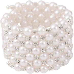 Fuqimanman2020 Multi Row Imitition Pearl Stretch Bracelet Stackable Crystal Strand Multi-Layered Elastic Bangle for Women 1920s Costume Vintage Bridal Wedding Jewelry-Silver A