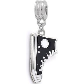 Charm Bead for European Snake Chain Bracelet – Converse Shoe Dangle, Black Canvas, Zinc Alloy, Fits All Major Brand Bracelets, Hole Size 4.6 mm