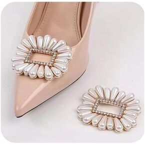 1 Pair Square Pearl Wedding Shoe Clips on Flat Shoes Heel Anklet Shoe Sparkly Crystal Shoe Buckle for Bride Party Prom Wedding