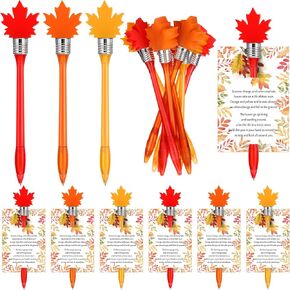 Harloon Fall Pens LED Ballpoint Pen Maple Assortment Notecard Set Thanksgiving Fall Gifts Bulk Leaf Novelty Pens Creative Greeting Cards for Coworker Student Teacher School Office(12 Sets)