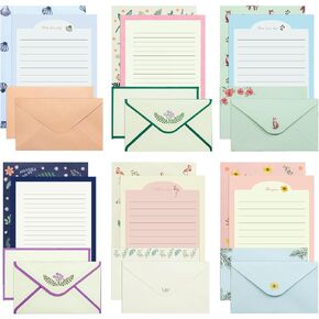 36 PCS Stationary Set with Envelopes,6 Different Style Cute Letter Writing Kit,24 Stationery Paper + 12 Envelopes