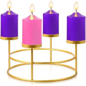 Mumufy Christmas Advent Candle Holder 11.4 Inch Large Size Wreath Advent Ring Candle Stand for 3 Inch Pillar Advent Candles Rustic Candlesticks for Xmas Home Religious Holiday Decoration(Gold)