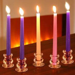 MTLEE 10 Pcs Christmas Advent Candles and Candlestick Holders Set Include 5 Pcs Clear Glass Candle Holders and 5 Pcs 10 Inch Taper Candles for Table Centerpiece Wedding Festival Church Decoration