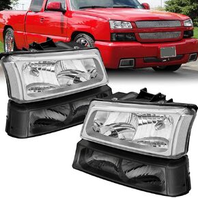 Headlight Assembly+Pair Smoke Taillight Compatible with 2003-2006 Chevrolet Silverado 1500 2500 3500 Headlamp with Black Housing/Clear Lens/Clear Cornor-(Fleetside Model Only)