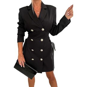 Womens Long Sleeve Lapel V Neck Lace Up Button Bodycon Sexy Nightclub Party Blazer Jackets Dress